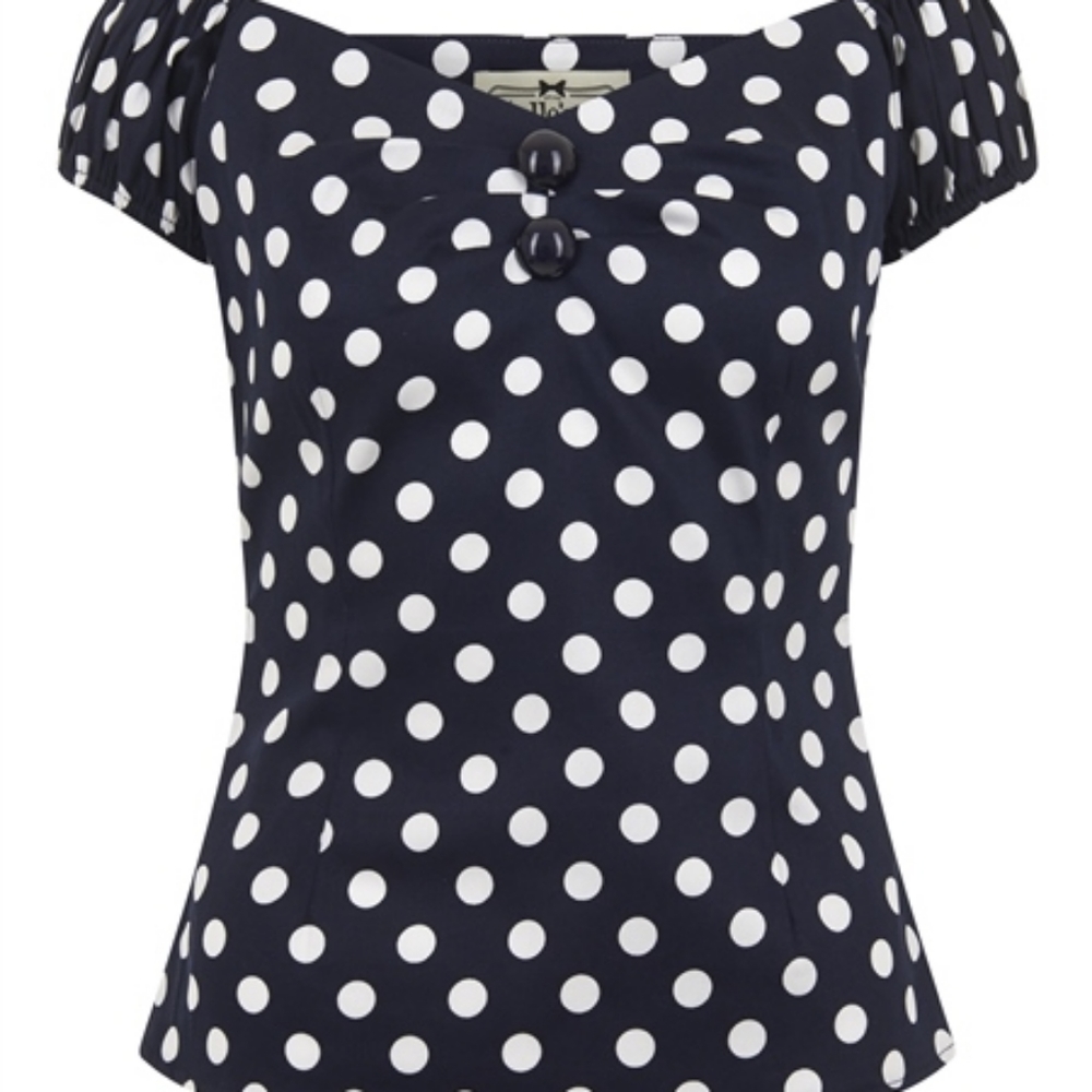 Collectif Mainline Dolores top black & white polka dots EUC size L